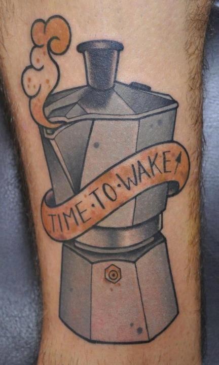 Coffee Kettle With Banner Tattoo Design