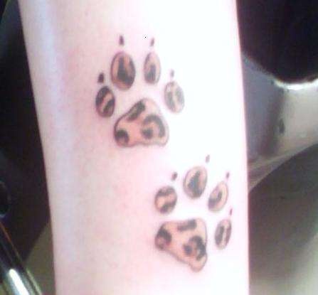 Colored Leopard Paw Print Tattoos On Leg