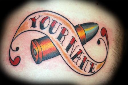 Colorful Bullet With Banner Tattoo Design