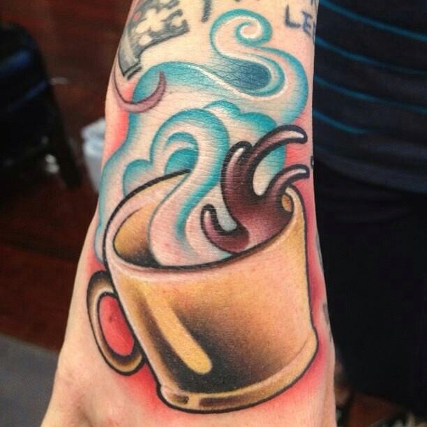 Colorful Coffee Cup Tattoo Design For Foot
