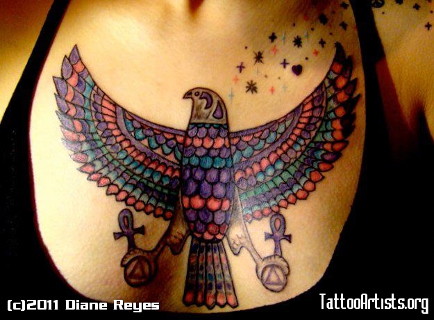 Colorful Falcon Tattoo On Chest