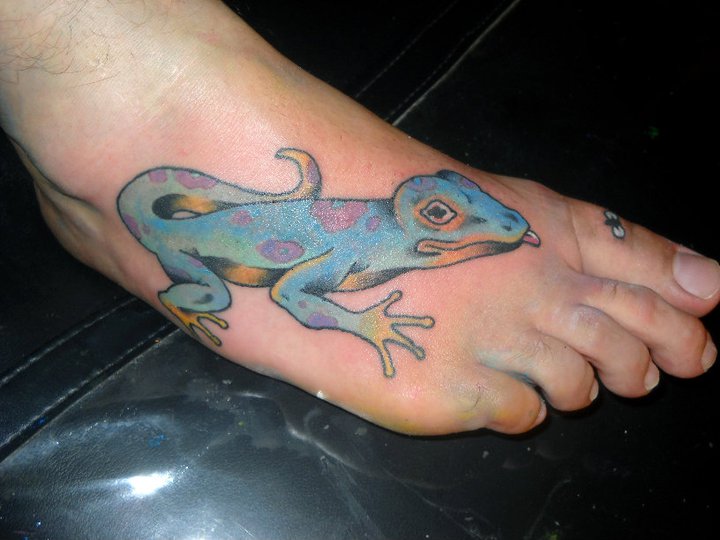 Colorful Gecko Tattoo On Foot By Rylee