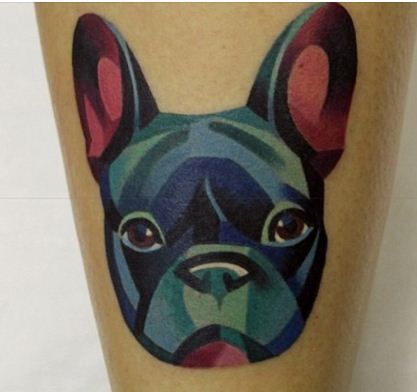 Colorful Geometric Bulldog Head Tattoo Design