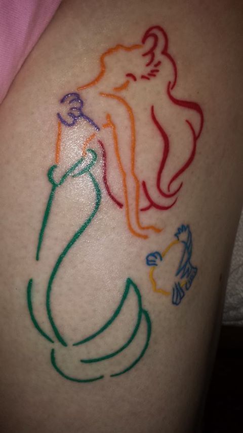 Colorful Outline Disney Ariel Tattoo Design