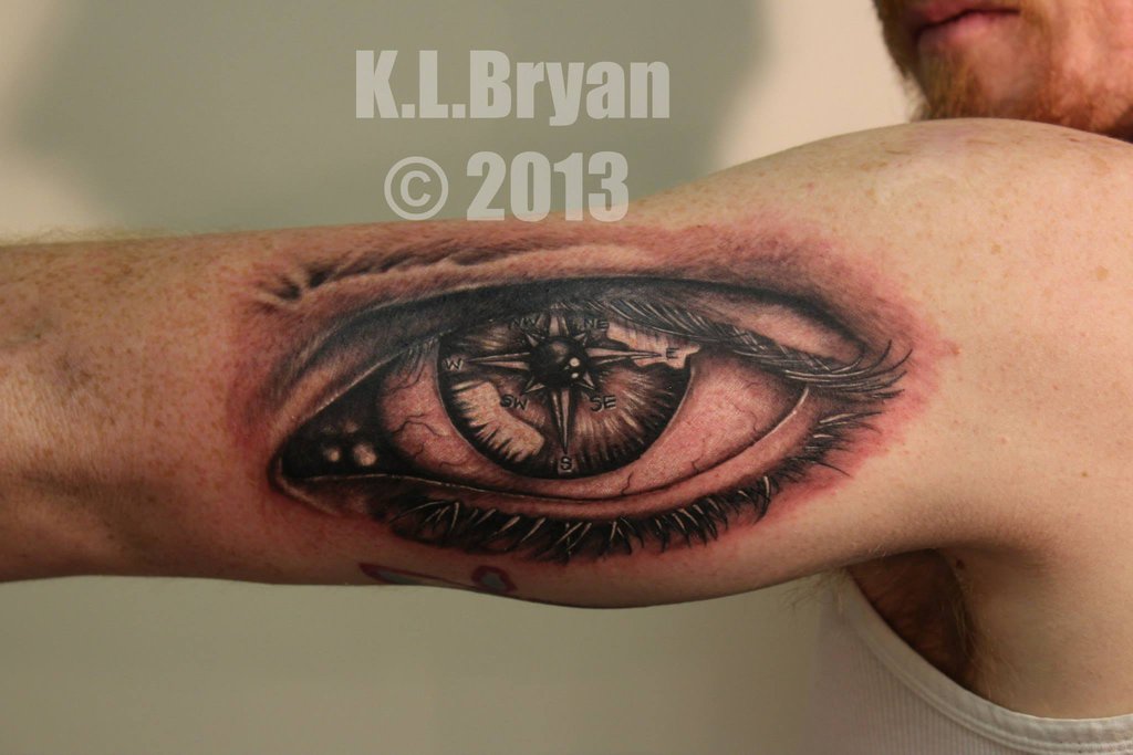 Compass Eyeball Tattoo On Man Left Half Sleeve By Danktat