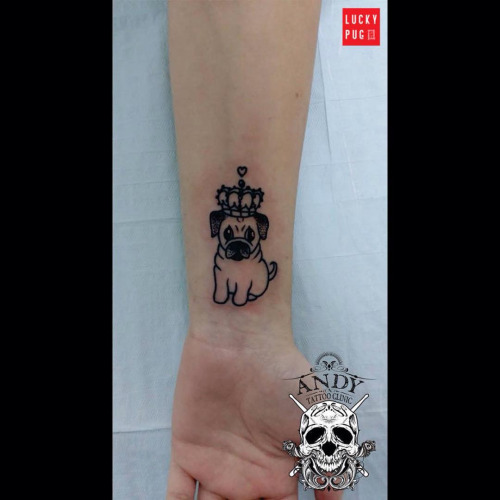 Crown On Pug Dog Head Tattoo On Wrist By Jessica Mayara Franco