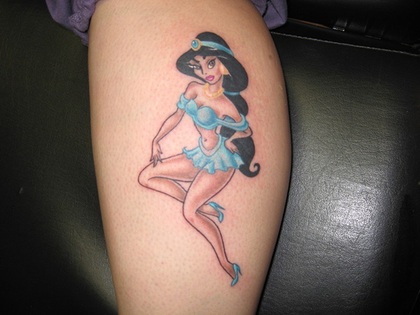 Disney Princess Jasmine Tattoo On Leg Calf