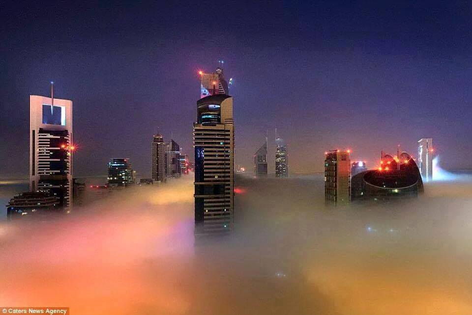 Dubai Skyline Covered in Fog