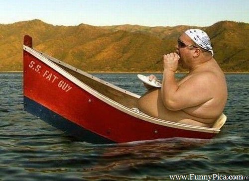 Eating Fat Man In Boat Funny Picture