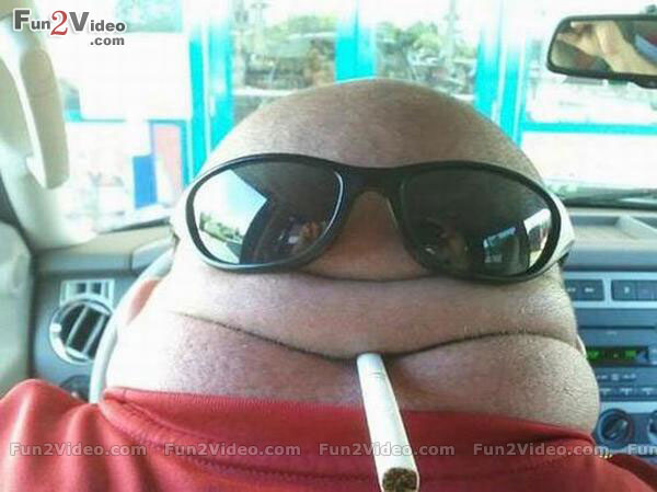 Fat Man Funny Back Head Smoking Picture
