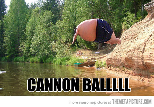 Fat Man Jumping In Pond Funny Picture