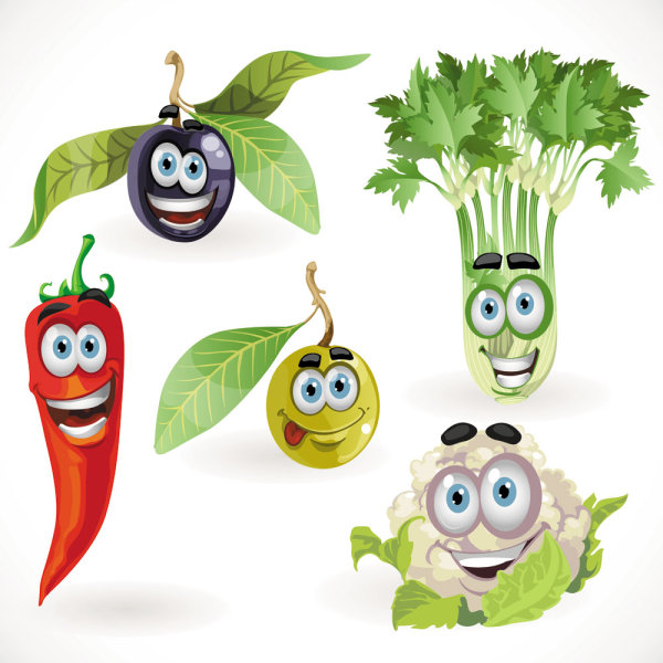 Funny Vegetables Smiling Faces Cartoon Picture