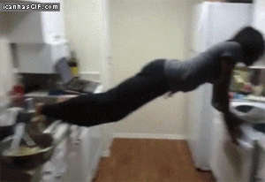 Girl Exercise In Kitchen Funny Fail Gif