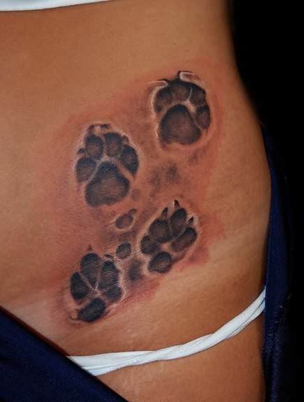 Grey Ink Leopard Paw Tattoo On Hip For Girls