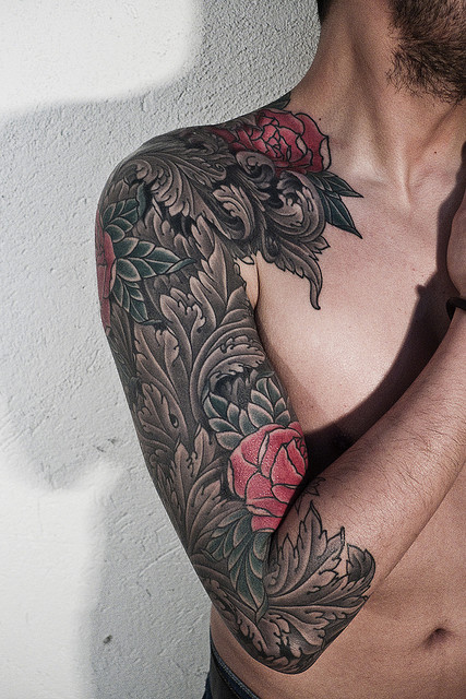 Guy With Flowers Sleeve  Tattoo