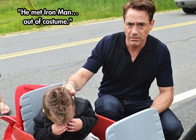 He Net Iron Man Out Of Costume Funny Crying Baby