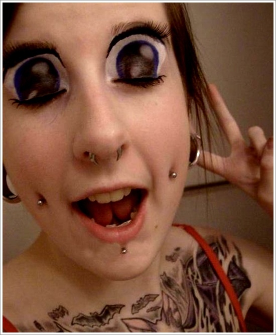 Illusion Eyeballs Tattoo On Girl Both Eye Lid