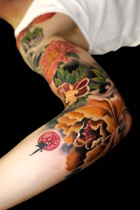 Japanese Flowers Sleeve Tattoo For Men