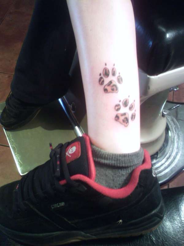 Leopard Paw Print Tattoos On Left Leg