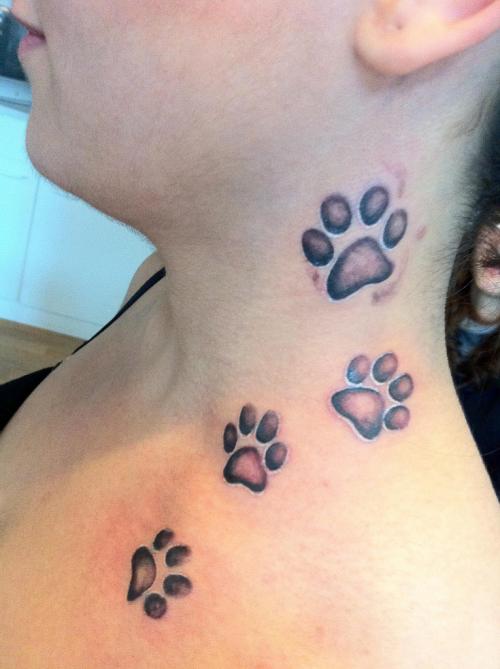 Leopard Paw Tattoos On Collarbone And Neck
