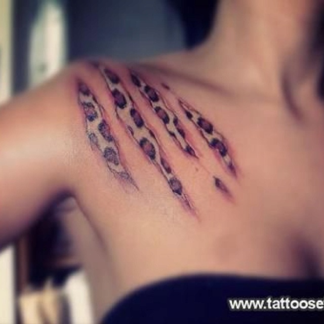Leopard Scratches Tattoo On Right Shoulder