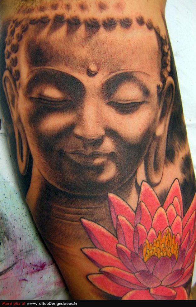 Meditating Buddha and lotus flower tattoo design