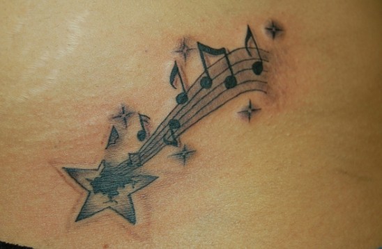 Music Notes 3D Star Tattoo