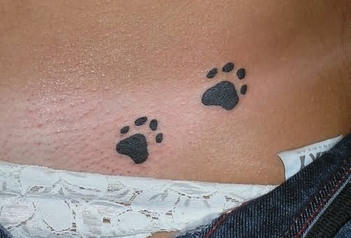 Nice Black Paw Tattoos On Hips