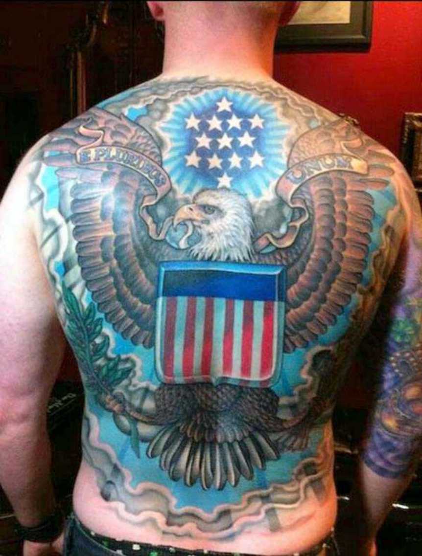 Patriotic USA Eagle Symbol Tattoo On Man Full Back