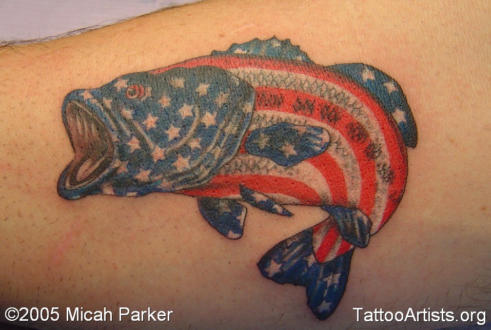 Patriotic USA Flag Fish Tattoo Design