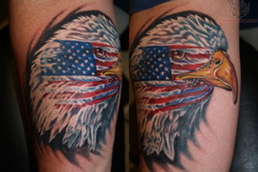 Patriotic USA Flag In Eagle Head Tattoo Design