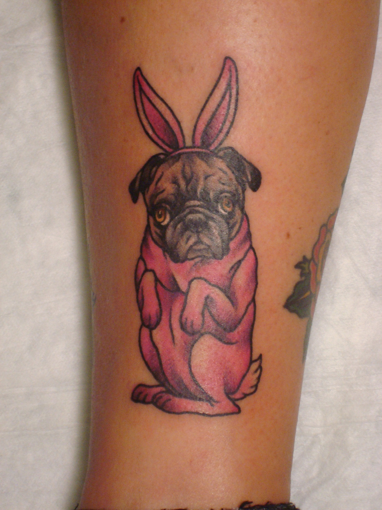 Pug Dog In Rabbit Dress Tattoo Design For Leg By Kapten Hanna