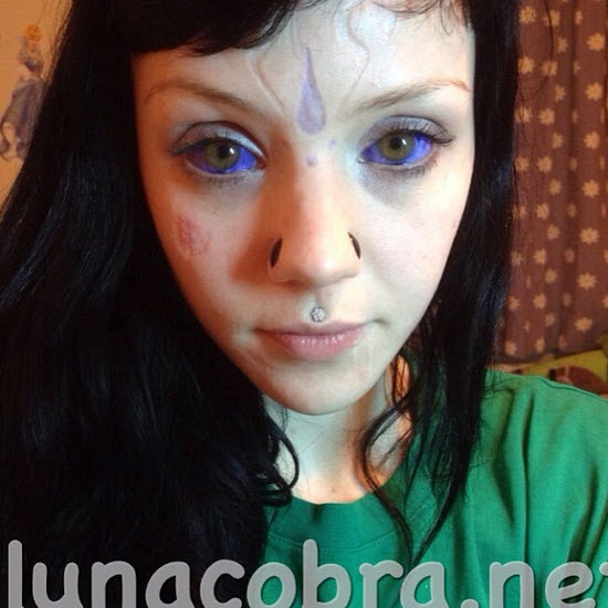Purple Ink Girl Both Eyeball Tattoo