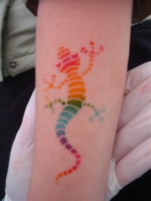 Rainbow Color Gecko Tattoo Design For Forearm