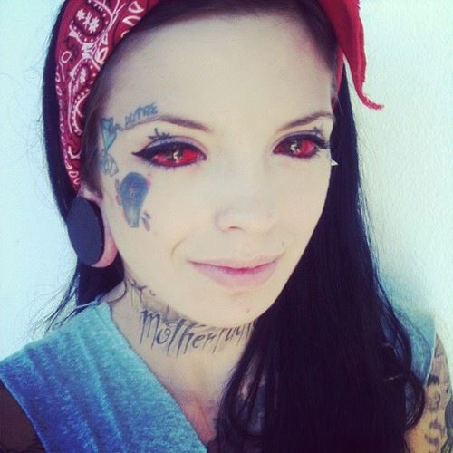 Red Ink Girl Both Eyeball Tattoo