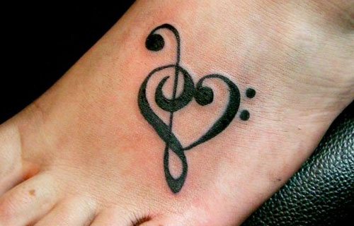 Simple Music Simple Heart Tattoo On Foot