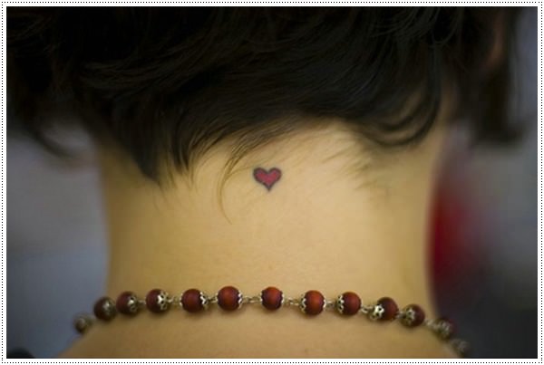Simple Red Heart Tattoo On Nape