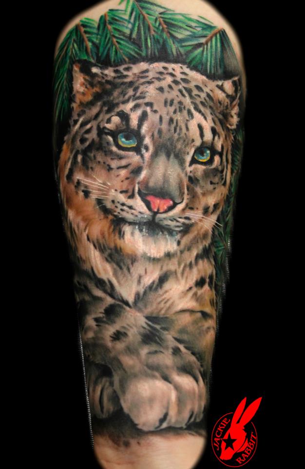 Snow Leopard Tattoo Design On Full Sleeve
