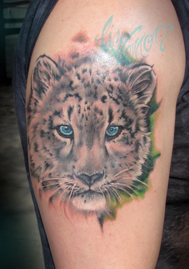 Snow Leopard Tattoo On Right Shoulder by Liz Venom