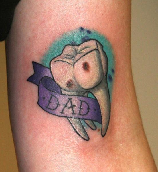 Teeth With Dad Banner Tattoo Design For Sleeve