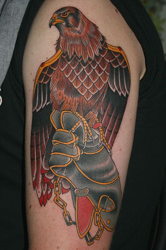 Traditional Falcon Tattoo On Half Sleeve By Stefan Johnsson