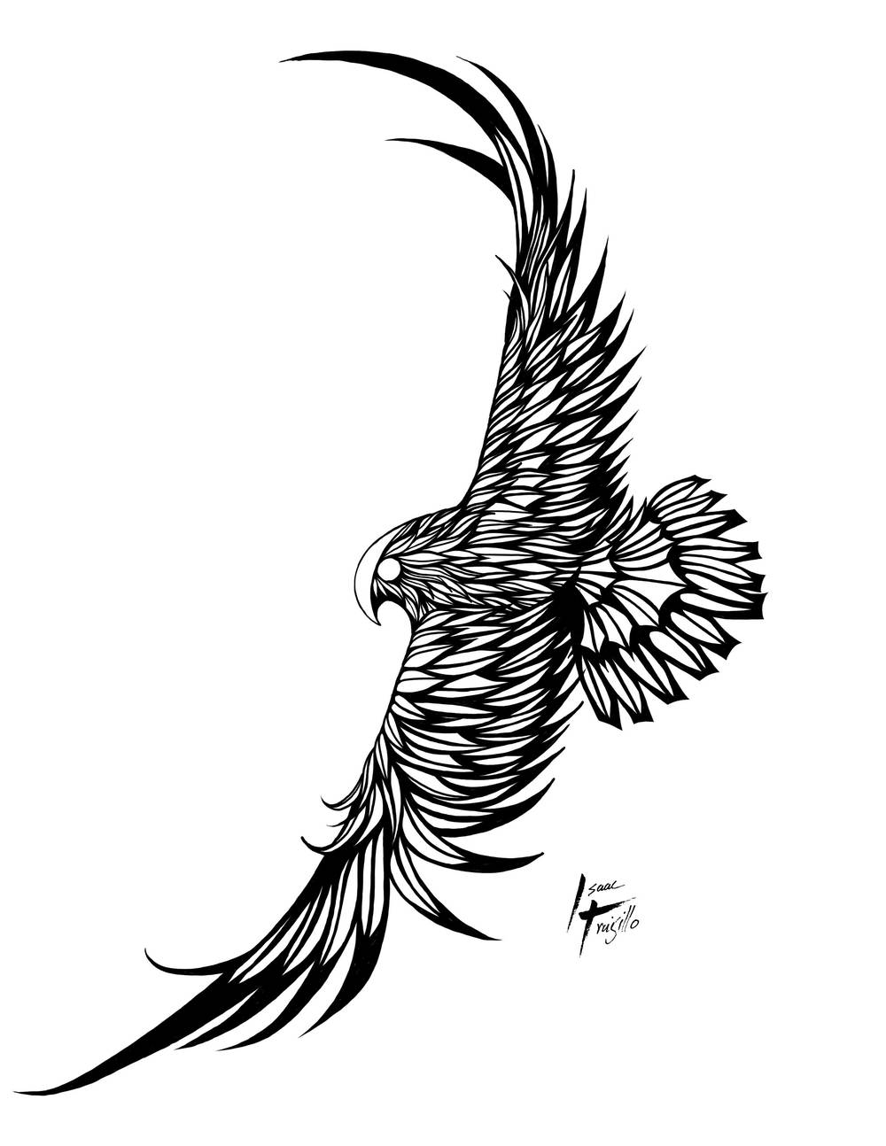 Unique Black Flying Falcon Tattoo Design