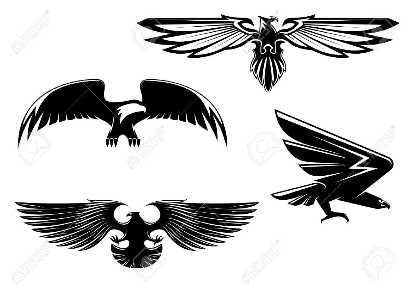 Unique Black Four Flying Falcon Tattoo Design