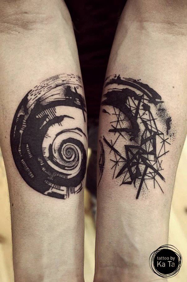 Unique Black Ink Nautilus Shell Tattoo On Both Forearm By Ka Ta