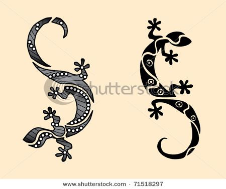 Unique Black Two Gecko Tattoo Design
