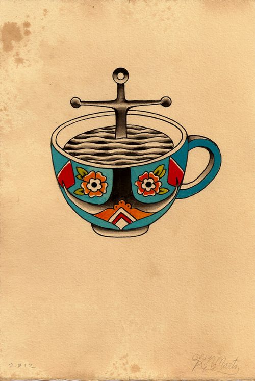 Unique Colorful Coffee Cup Tattoo Design