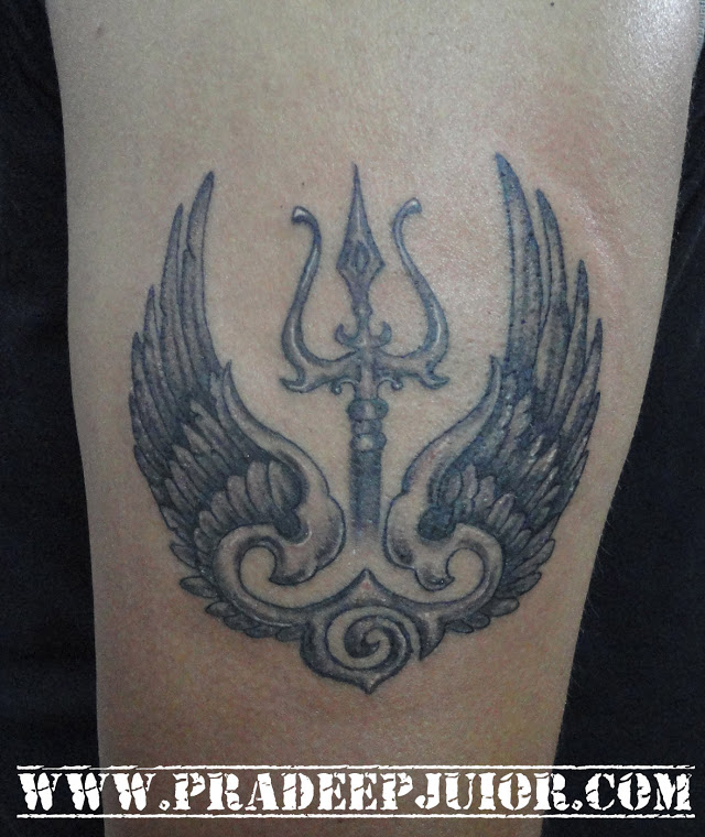Unique Trishul With Wings Tattoo Design