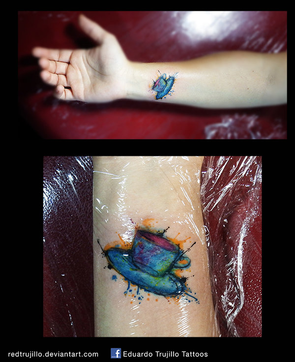 Watercolor Coffee Cup Tattoo On Wrist By Red Trujillo