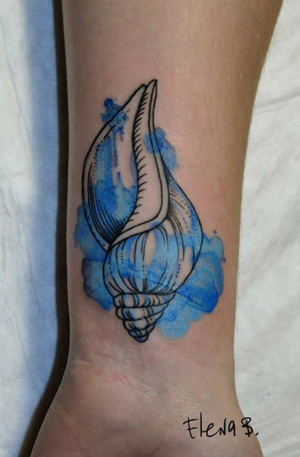 Watercolor Conch Shell Tattoo On Wrist