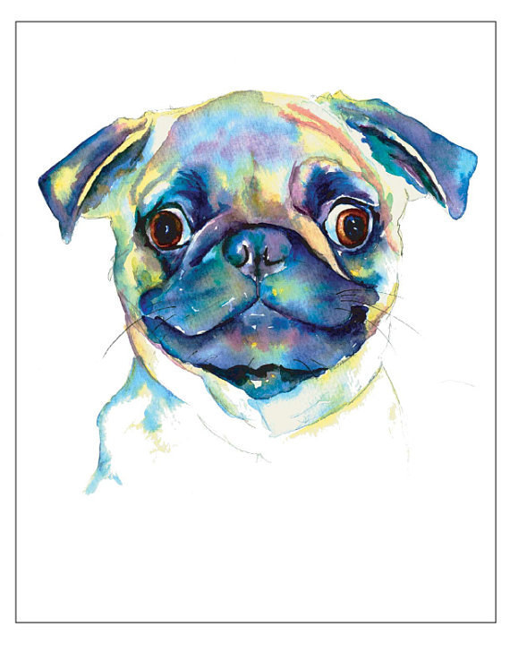 Watercolor Pug Dog Head Tattoo Design